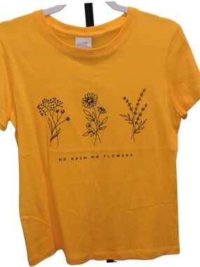 Yellow Graphic Tee - "No Rain, No Flowers"